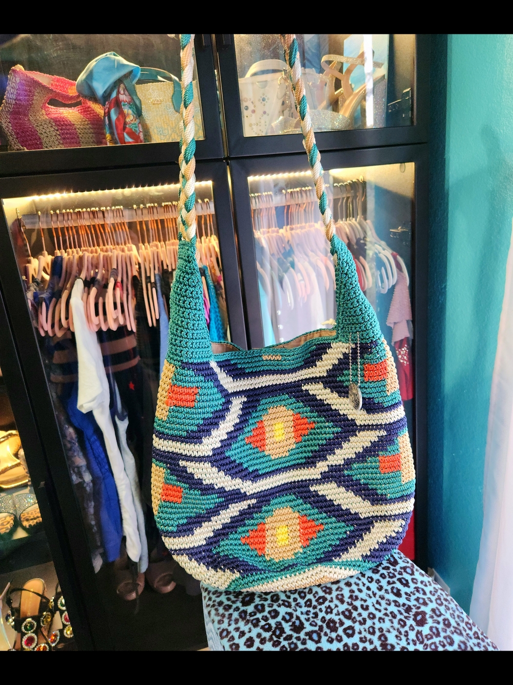 The Sak Multicolor Geometric Crochet Shoulder Bag "Back To Bali"